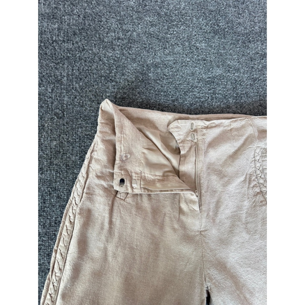 Jason Wu Tan Wide Leg Cropped Pants High Waist Linen Braided Detail Casual SZ 6 - Picture 8 of 16